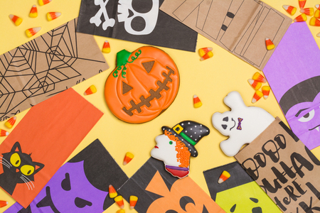 Halloween candy corns and cookiesの写真素材