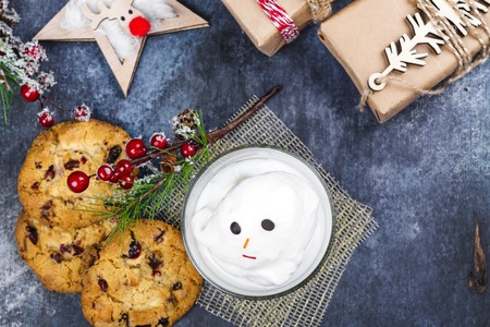 Eggnog and cookies for Santaの写真素材