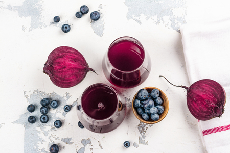 Fresh Beet and blueberry juiceの写真素材
