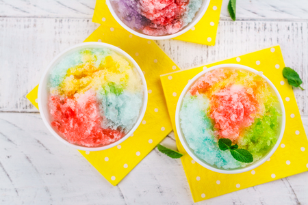 Homemade rainbow shaved iceの写真素材