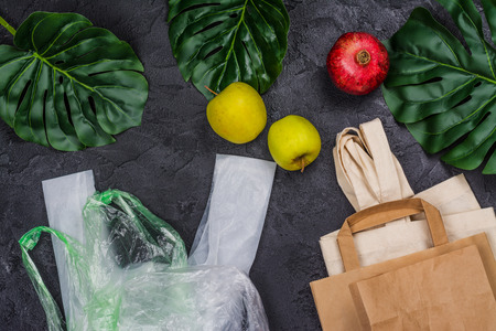 Natural reusable linen and paper bagの写真素材
