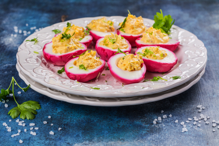 Beet-Dyed Deviled Eggsの写真素材