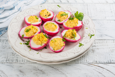 Beet-Dyed Deviled Eggsの写真素材