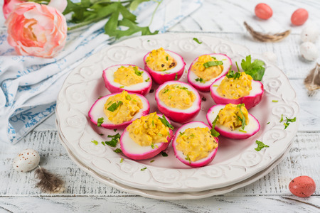 Beet-Dyed Deviled Eggsの写真素材