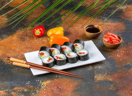 Vegetarian sushi roll setの写真素材