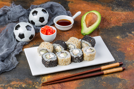 Black and white sushi roll setの写真素材
