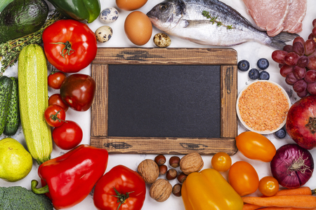 Pegan diet food on white tableの写真素材