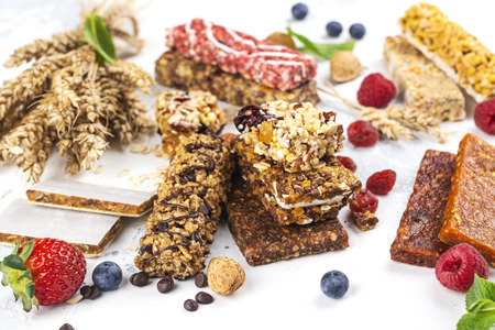 Homemade granola cereal barsの写真素材