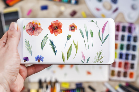 Watercolor flowers setの写真素材