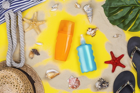 Bottle of sunscreen lotion and sprayの写真素材