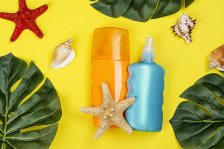 Bottle of sunscreen lotion and sprayの写真素材