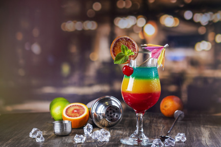 Summer rainbow layered cocktailの写真素材