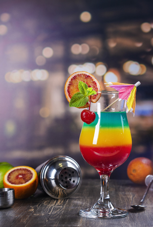 Summer rainbow layered cocktailの写真素材