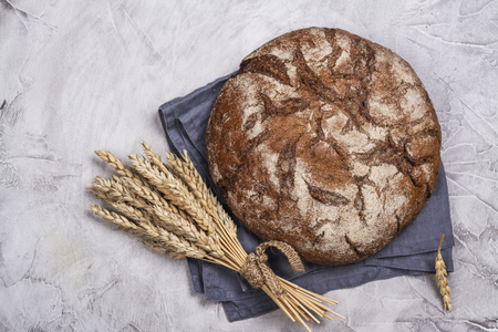 Fresh round sourdough breadの写真素材