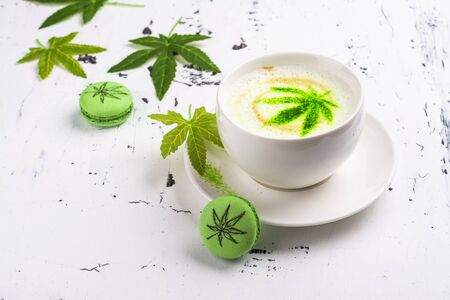 CBD flavored coffee and macaronsの写真素材