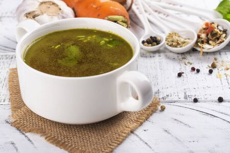 Bone broth soup made from beefの写真素材