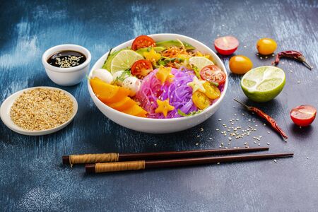 Rainbow noodle, unicorn pasta bowlの写真素材
