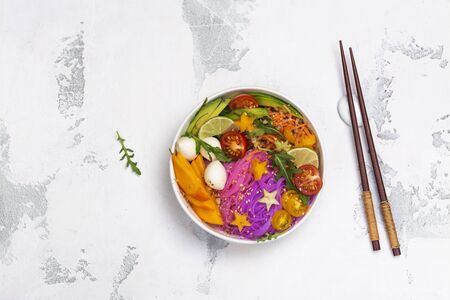 Rainbow noodle, unicorn pasta bowlの写真素材