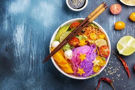 Rainbow noodle, unicorn pasta bowlの写真素材