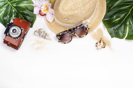 Sun protection accessories on whiteの写真素材
