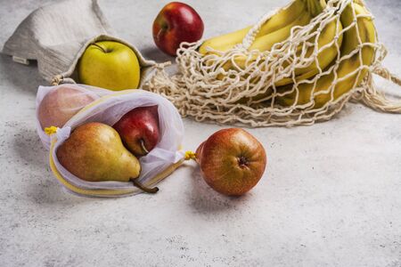 Fresh fruits in an eco friendly bagsの写真素材
