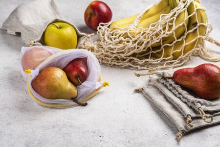 Fresh fruits in an eco friendly bagsの写真素材