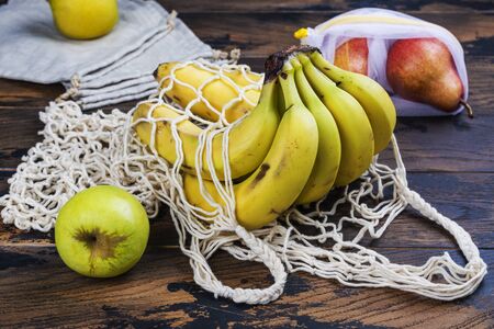 Fresh bio fruits in eco friendly bagの写真素材