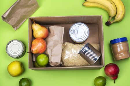 Food donation box, various productsの写真素材