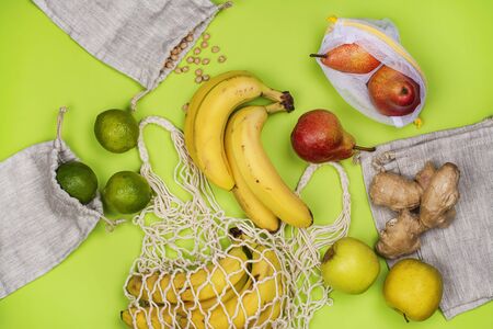Fresh bio fruits in eco friendly bagの写真素材