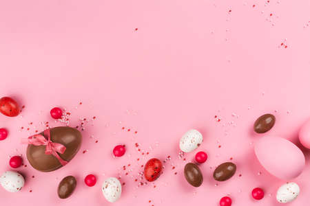 Easter chocolate eggs on pinkの写真素材