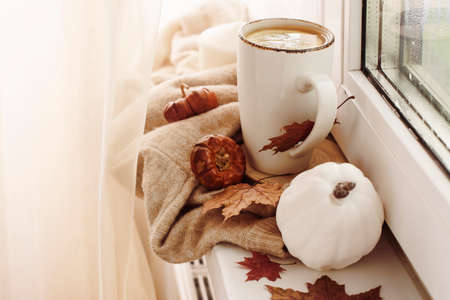 Hot tea with lemon on windowsill