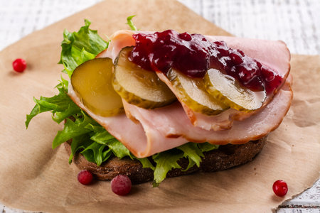 Homemade leftover thanksgiving day sandwich with turkeyの写真素材