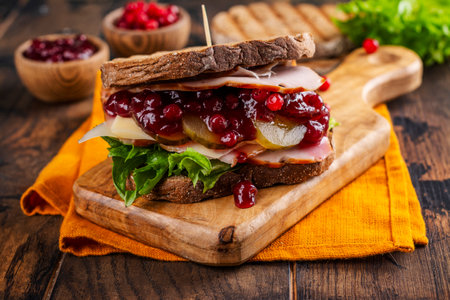 Homemade leftover thanksgiving day sandwich with turkeyの写真素材
