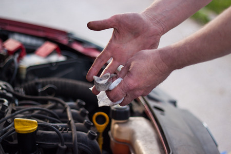 Master finished repairing cars, pure hands that dirty while removing malfunctionの写真素材