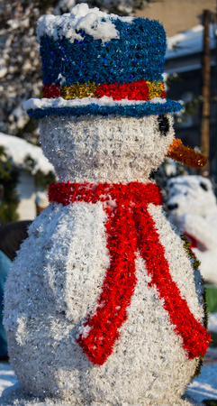 Decorative snowman with sunshine and snow in nature, Christmas decorationの写真素材