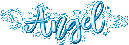 Angel lettering in blue inscription isolated on white backgroundのイラスト素材