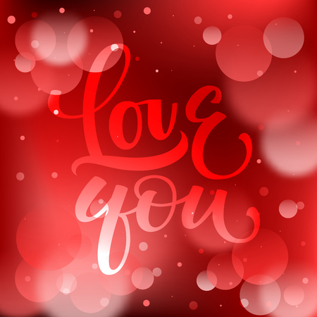 Abstract red bokeh background with Love you handwrite modern calligraphyのイラスト素材