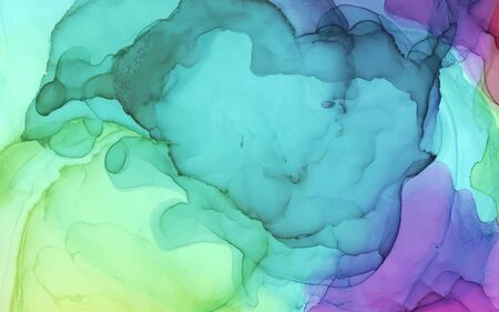 Alcohol ink vector bright color abstract background. Green, blue, violet colorsのイラスト素材