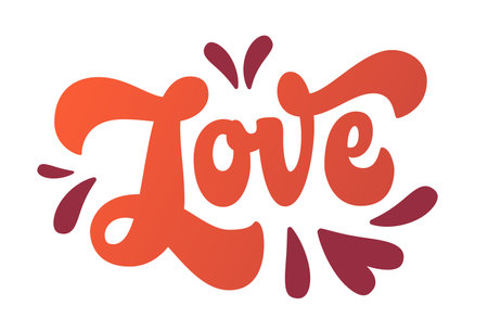 Hand-drawn script lettering design in 70s funky script style - Love. Creative typography illustration with bright playful typography illustration. Isolated vector for print, web, fashion purposesのイラスト素材