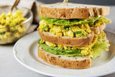 Delicious vegan egg salad sandwih clubの写真素材
