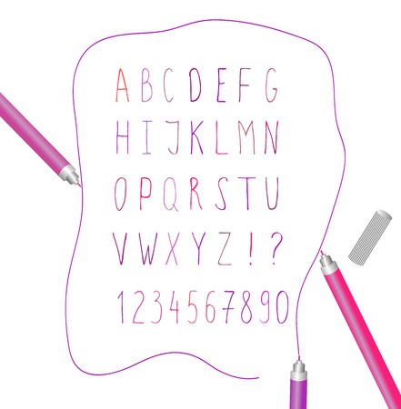 English alphabet and numbers written by hand casually felt-tip pen for designのイラスト素材