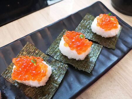 Salmon eggs sushiの写真素材