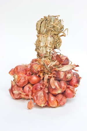 Big Bunch Of Small Red Shallot Onions Isolated On White Background の写真素材