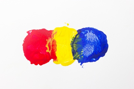 Three spots of primary color isolate on white background の写真素材