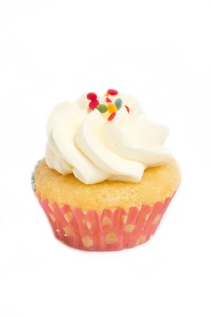 Cupcake with sprinkles isolated on white background の写真素材