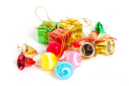Christmas ornaments isolated on white の写真素材