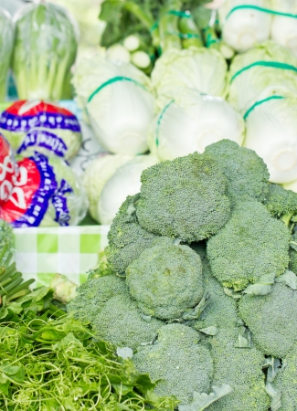 Assorted vegetables in market such as broccoli, Ivy gourd and Chinese cabbage.の写真素材