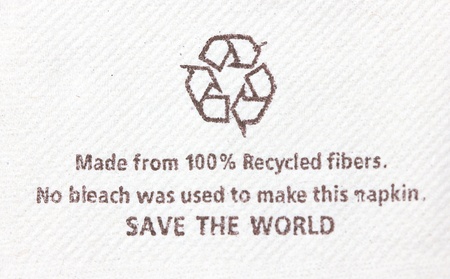 Close up of recycle sign on napkin の写真素材