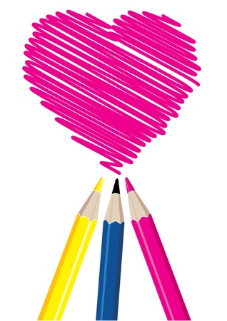 Three pencils drawing heart shape illustration  のイラスト素材