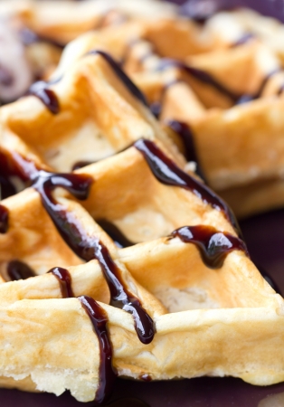 Baked waffle with ice cream の写真素材